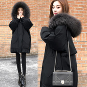 白鸭绒黑色羽绒服女装2023年冬季中长款宽松显瘦大码加厚外套