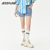 jessyline2023夏季 杰茜莱蕾丝拼接牛仔短裤女 324210415