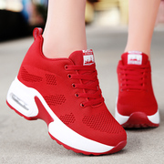 品牌红色坡跟内增高8cm女鞋，休闲复古风单鞋老爹波鞋运动鞋子