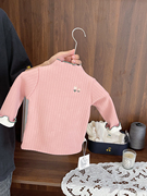 1-5岁女宝宝高质磨毛坑条T恤女婴儿秋冬装女童一体加绒加厚打底衫