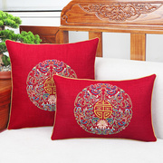 新中式刺绣古典中国风红木家具沙发，靠垫床头大靠背实木坐垫抱枕套