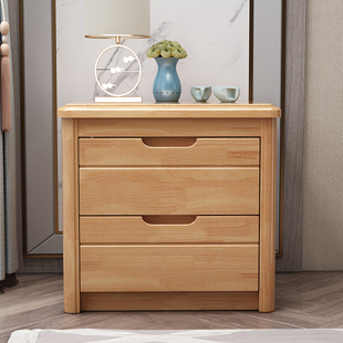 全实木床头柜原木床边小柜子现代中式简约卧室简易储物柜整装
