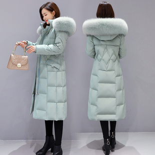 2023冬季毛领羽绒棉服女中长款时尚，韩版修身过膝加厚保暖外套