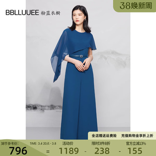 粉蓝衣橱东方感大气，优雅连体裤女2023夏装，飘纱设计轻薄阔腿裤