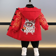 男童红色棉服中长款冬季2024新年过年喜庆龙年衣服国风儿童拜年服