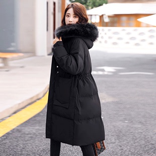 黑色羽绒服女冬季设计感时尚休闲长过膝大毛领收腰长款面包服