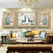 沙发背景墙装饰画欧式壁画三联画美式轻奢墙画2023年客厅挂画
