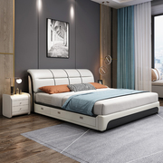 皮艺床主卧大床现代简约双人床2米x2，米大床轻奢皮床储物软包床