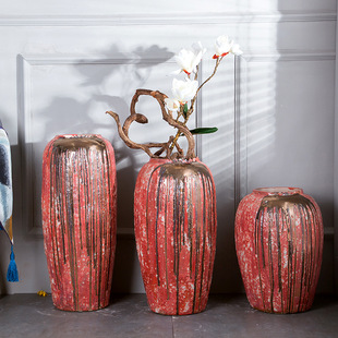 三件套装花瓶高温颜色釉艺术品陶瓷工艺品摆件中式喜庆红色