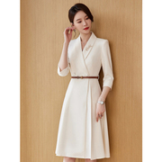米白色正式场合连衣裙气质时尚西装裙子主持人正装高级感职业装女