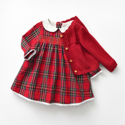 3婴儿连衣裙秋冬英伦风格子裙套装，0-3岁小香风，女宝周岁女宝宝礼服
