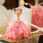 JK慕空间独家少女羽毛粉色天使带灯桌面茶几桌面装饰摆件女生礼物
