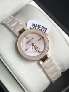 美国anneklein淡粉色陶瓷，玫瑰金迷你(金迷你)水钻女士石英手表26毫米