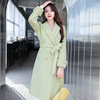 点点yesjing原创设计2021冬长款大衣豆绿色毛呢外套，半身裙套装女