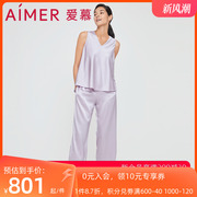 爱慕睡衣女夏季薄款含真丝夏天可外穿纯色，无袖九分裤套装am467283