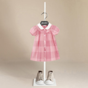 伯米吉夏装新女童(新女童，)纯棉娃娃领衬衫，连衣裙宝宝婴幼儿粉色格子公主裙