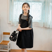 女童夏装背带裙套装2024韩版网红洋气，儿童装t恤裙子两件套潮