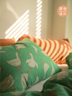 浪浪小呆鹅可爱动物单件床品集合纯棉双层纱床单被套床笠枕套