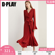 dplay法式复古红色连衣裙新年战衣订婚回门服礼服，裙女红裙长裙女