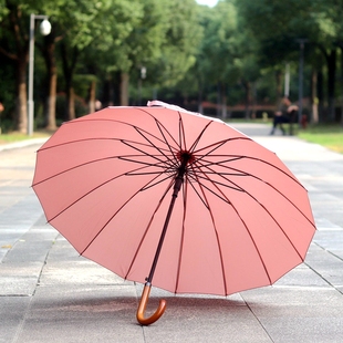 复古粉红色晴雨伞纯色坚实抗风16骨长柄伞学生伞广告伞自动创意伞