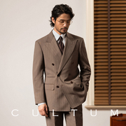 半麻衬CULTUM 50%羊毛条纹双排扣西服套装男商务英式正装西装