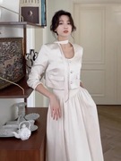 富家千金白色高级感名媛气质小香风，短外套+半身裙套装两件套秋冬