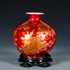 景德镇陶瓷器中国红色水晶，釉石榴花瓶，插花创意家居客厅装饰品摆件