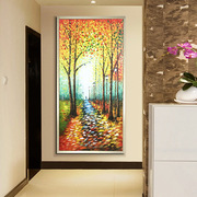 玄关过道走廊装饰画竖版发财树手绘立体油画客厅挂画卧室墙画