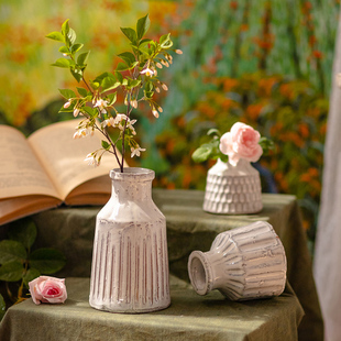 掬涵美式陶瓷乡村复古花瓶客厅，干花插花陶瓶，中古怀旧花器装饰欧式