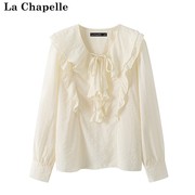 拉夏贝尔/La Chapelle系带荷叶边宽松衬衫女秋季款设计感百搭衬衣