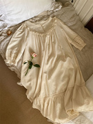 22复古甜美宫廷长袖，睡裙公主袖宽松纯色法式纯棉，春秋长款睡衣