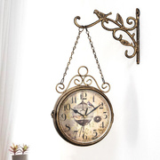 铁艺钟表双面挂钟客厅创意，欧式复古简约两面，静音美式现代时钟钟壁