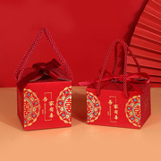喜糖盒ins风中式手提糖果盒，婚礼喜糖袋，大号复古伴手礼丝带盒