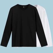 纯黑纯棉长袖t恤男素色净色全黑纯色简单圆领黑色长轴打底衫秋衣