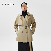 LANCY/朗姿2024春季经典气质收腰风衣高级感修身通勤短外套女