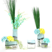 欧式美式蓝色方形创意玻璃，花瓶居家装饰摆件客厅富贵竹干花样板间