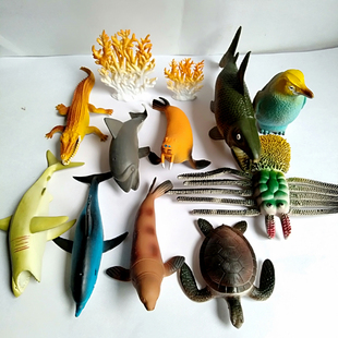 洗澡玩具捏捏叫BB哨海洋生物塑胶模型仿真海底世界螃蟹乌龟企鹅鱼