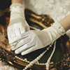 珍珠韩式新娘结婚婚纱礼服配件婚礼宴会短款缎面蕾丝拍照手套