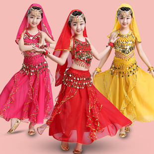 儿童印度舞演出服女童肚皮舞服饰，新疆舞服装，民族舞蹈服表演服套装