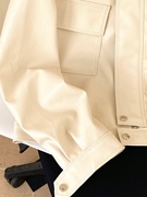 白色皮衣外套春秋高级感美式短款宽松韩版小个子立领机车夹克上衣