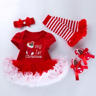 圣诞节主题衣服女童宝宝可爱哈衣婴儿连衣裙，套装圣诞老人装扮服装