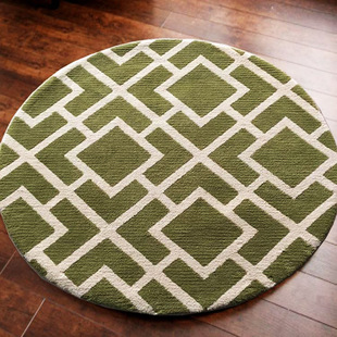 绿色几何现代简约手工腈纶地毯定制儿童房卧室书房电脑椅圆形
