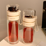 双层隔热玻璃杯茶水分离高硼硅防烫水杯便携大容量，杯子女生高颜值