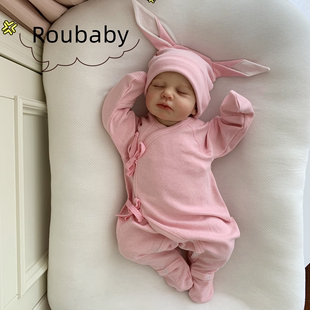roubaby新生婴儿男女宝宝，满月和尚连体，哈衣睡衣家居服凹造型兔子