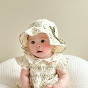 婴儿帽子春秋季蕾丝双面盆帽宝宝遮阳出游可爱碎花渔夫帽防晒