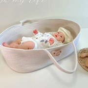 新生新儿外出提篮棉绳编织婴儿手提篮折叠便携式睡床外出睡篮车载