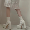 白色马丁靴女2022性感弹力靴粗跟防水台超高跟侧拉链瘦瘦短靴