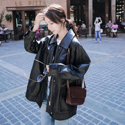 黑色皮衣外套女2022年韩版宽松休闲机车外套，时尚洋气pu皮夹克