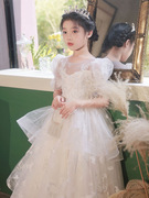 儿童礼服公主裙花童婚礼，小女孩女童白色，生日主持人钢琴演奏演出服