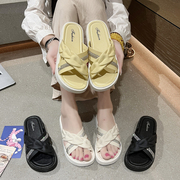 交叉钻条拖鞋女外穿时尚凉鞋，设计感韩版凉拖法式气质一字拖交叉水